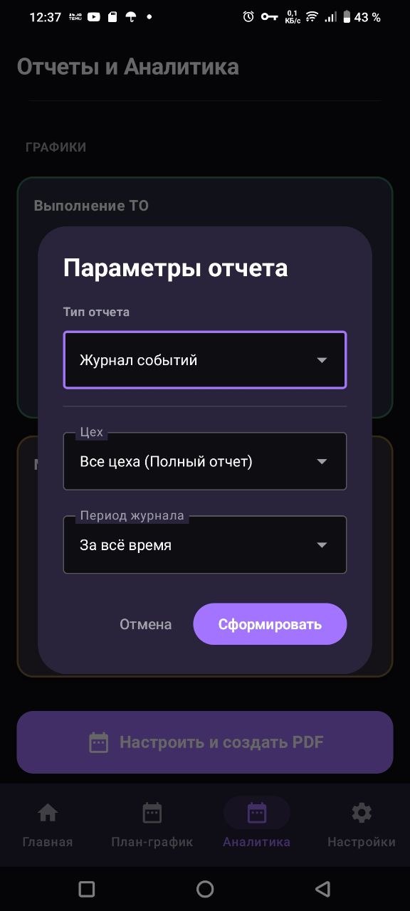 Параметры PDF отчета